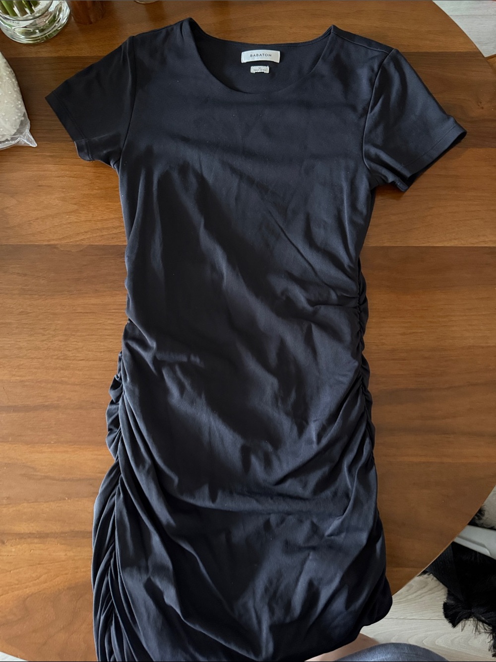 Babaton Black Ruched Short-Sleeve Midi Dress